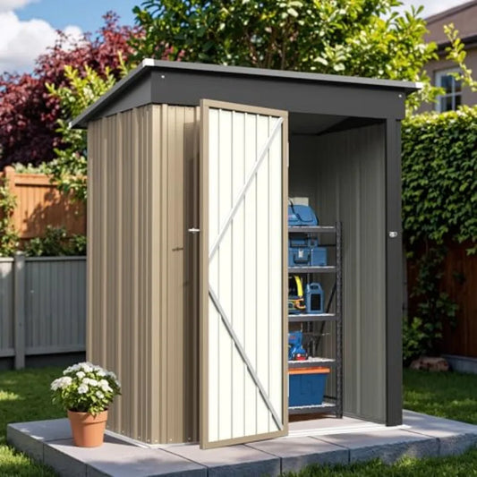 5x3 FT outdoor metal storage shed with lockable door waterproof