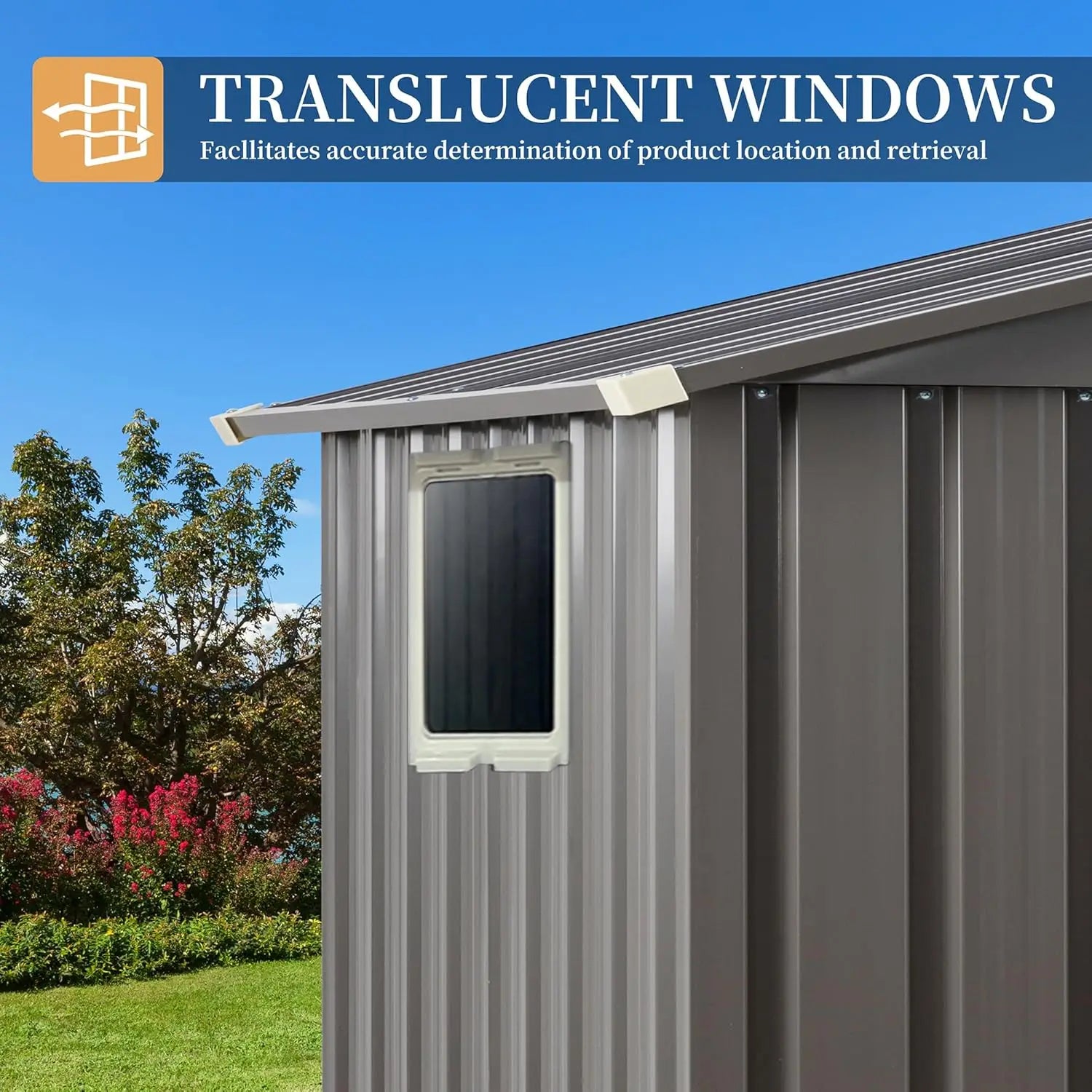 Outdoor metal storage shed with side window and lockable door for secure outdoor storage