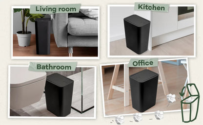 10-Liter Compact Plastic Waste Bin Eco-Friendly Rectangular Trash Can for Bathroom Toilet Bedroom Living Room
