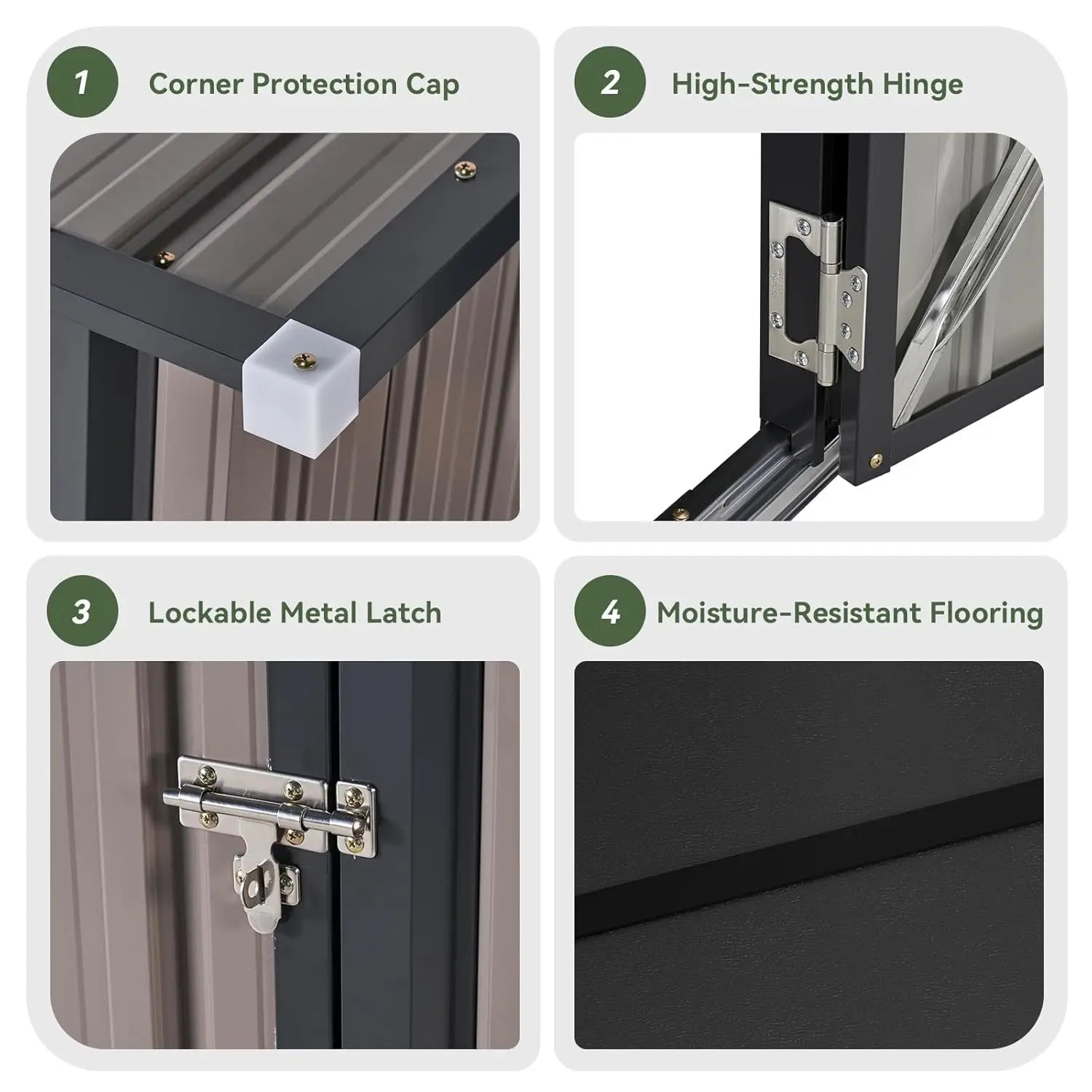 Metal outdoor storage shed with lockable vertical cabinet and adjustable shelves