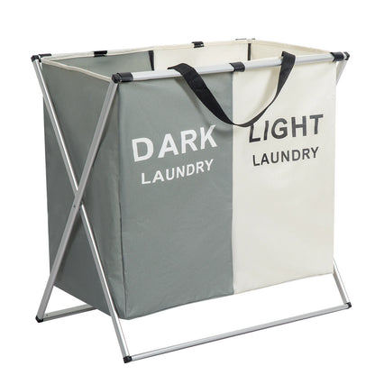 1 PC Large Foldable Laundry Hamper with 3 Divided Sections Dirty Cloth Storage Basket Classic Oxford Washing Bin for Home