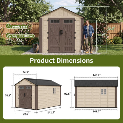 Polar Aurora 8x10 outdoor resin storage shed with windows and lockable door