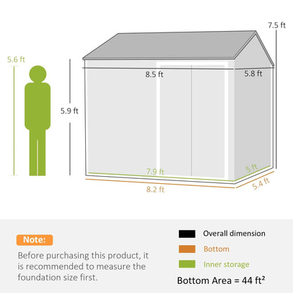 8' X 6' Outdoor Metal Garden Storage Shed W/ 2 Doors, Window, Sloped Roof Brown