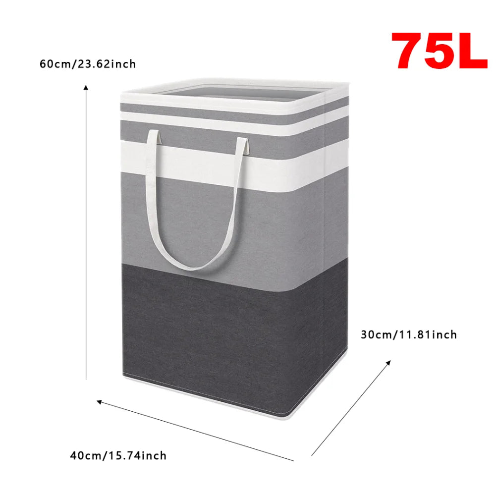 100L Foldable Laundry Hamper Basket with Bamboo Handle And Lid Eco-Friendly Removable Liner for Bedroom Bathroom Storage