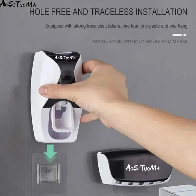 Automatic Toothpaste Dispenser Wall Mount Dust-proof Toothbrush Holder - Azobay