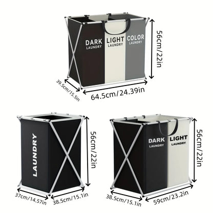 1 PC Large Foldable Laundry Hamper with 3 Divided Sections Dirty Cloth Storage Basket Classic Oxford Washing Bin for Home