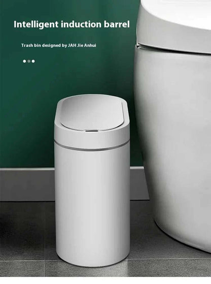7L automatic bathroom trash can with motion sensor lid in white rectangular design