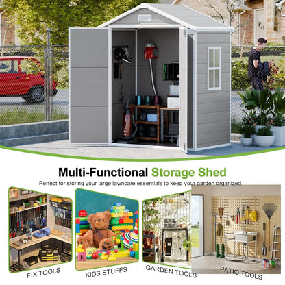 6x3 resin outdoor storage shed with lockable door and floor included