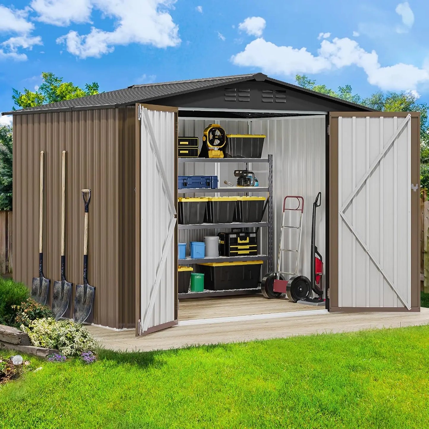 8x6 FT Heavy-Duty Outdoor Metal Storage Shed for Garden Tools and Equipment