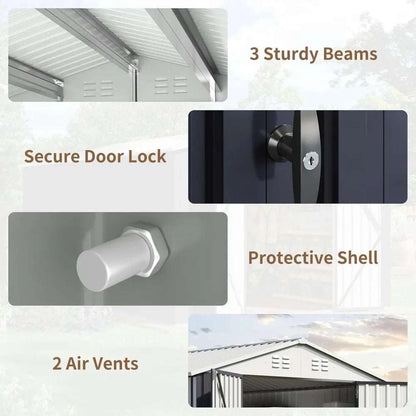 12x14 FT Outdoor Metal Storage Shed Garden Tool Shed with Lockable Doors for Backyard Patio Lawn White