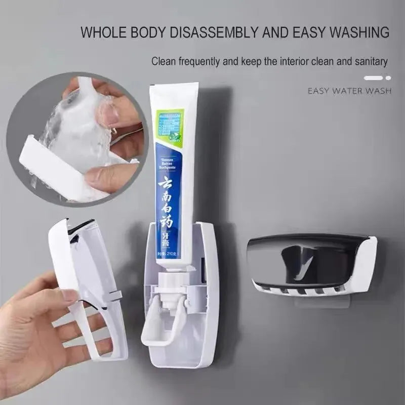 Toothbrush Holder  Automatic Toothpaste Dispenser Bathroom Wall Mounted Toothbrush Storage Rack - Azobay