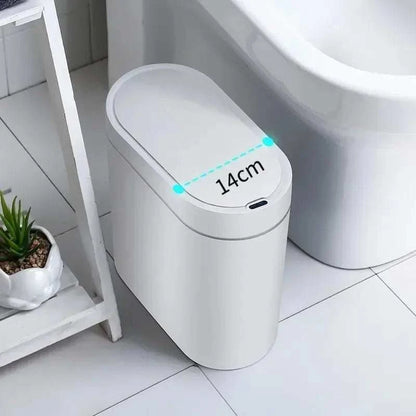 7L automatic touchless bathroom trash can with lid and motion sensor, waterproof plastic rectangular garbage bin for kitchen and bedroom