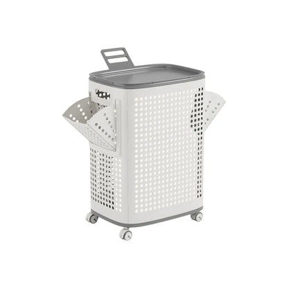 Large capacity folding plastic laundry basket with wheels and dust-proof cover