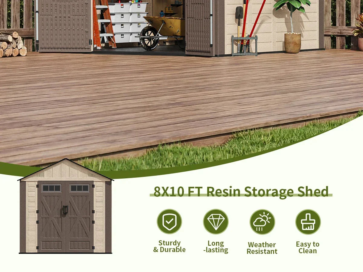 Polar Aurora 8x10 outdoor resin storage shed with windows and lockable door