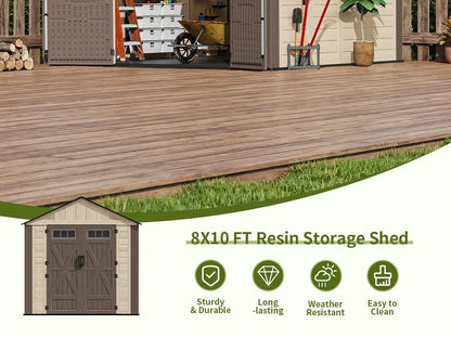 Polar Aurora 8x10 outdoor resin storage shed with windows and lockable door