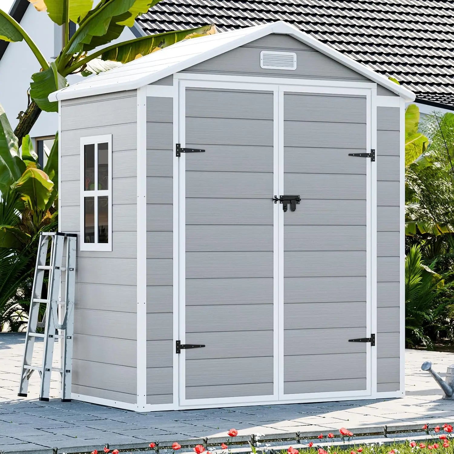 6x3 resin shed outdoor storage waterproof lockable plastic garden tool cabinet with floor