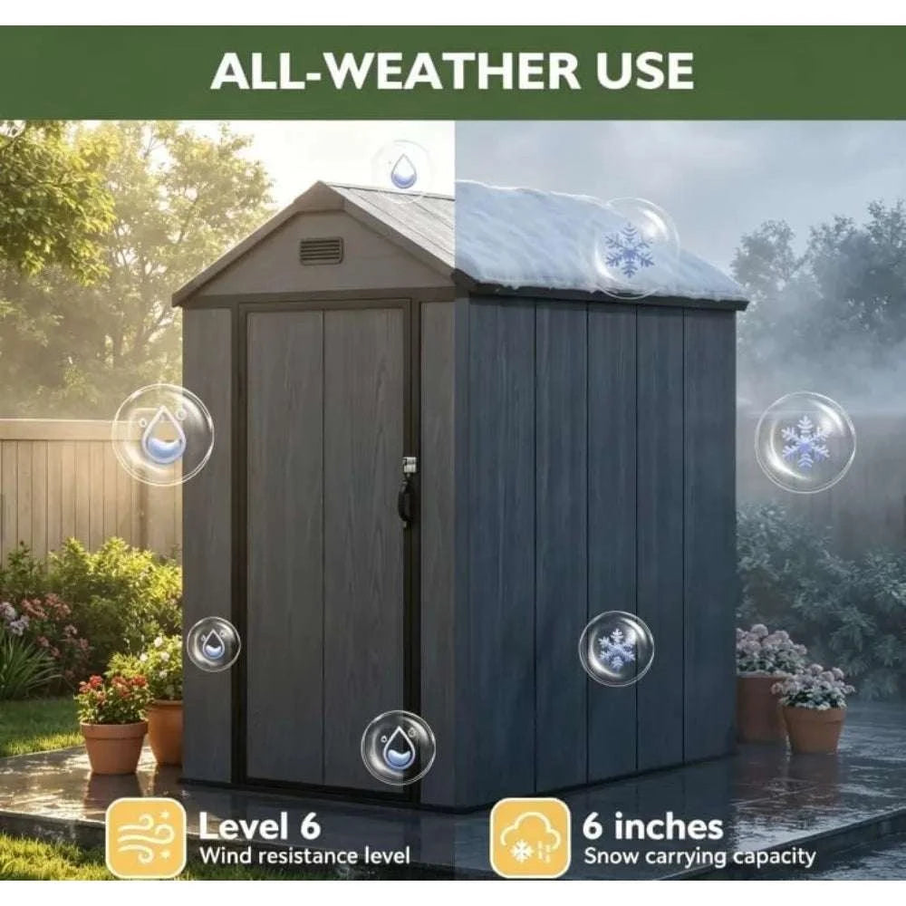 Brand new fast shipping 4x6 FT Resin Shed with Reinforced Floor Outdoor Storage Shed All-Weather Plastic Tool Shed with