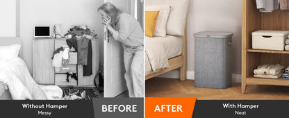 85L Large Capacity Laundry Hamper with Handles Oxford Fabric Inner Bag And Plastic Frame for Dirty Clothes Basket