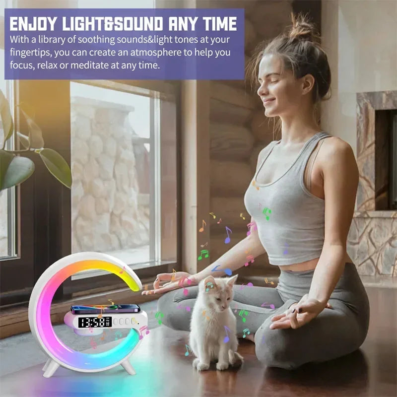 Multifunction Wireless Charger Pad Stand Speaker TF RGB Night Light 15W Fast Charging Station for iPhone Samsung Xiaomi Huawei - Azobay