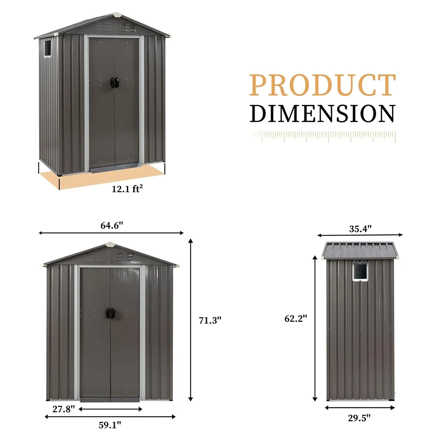 Outdoor metal storage shed with side window and lockable door