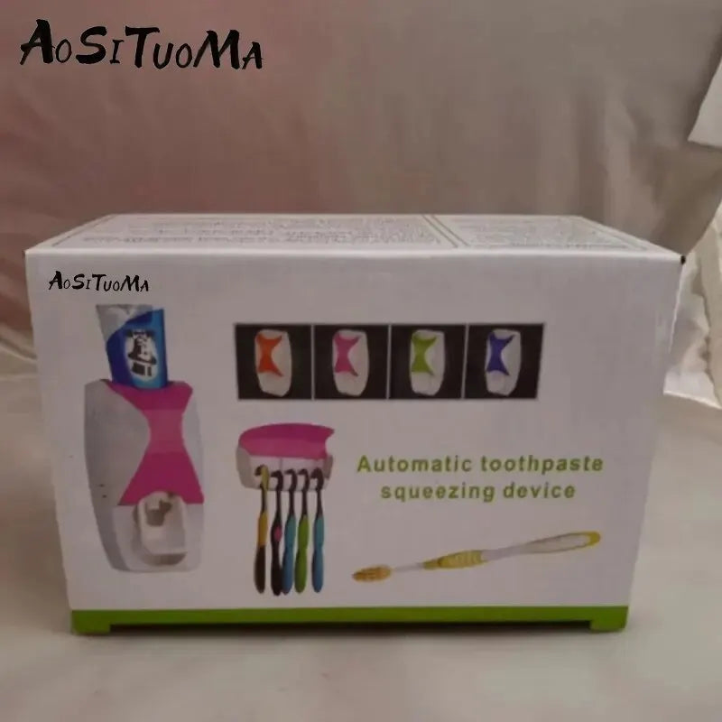 Automatic Toothpaste Dispenser Wall Mount Dust-proof Toothbrush Holder - Azobay