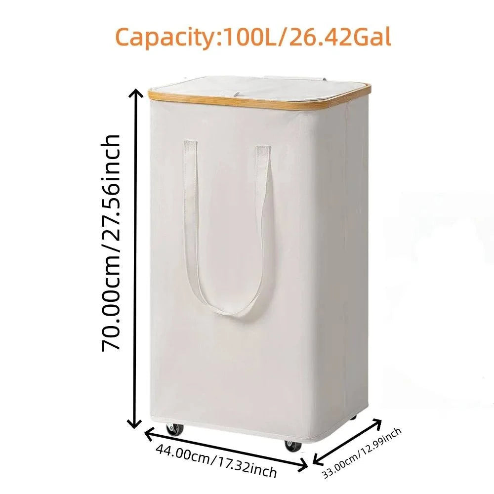 Large capacity foldable laundry basket with wheels and detachable liner in rectangular shape