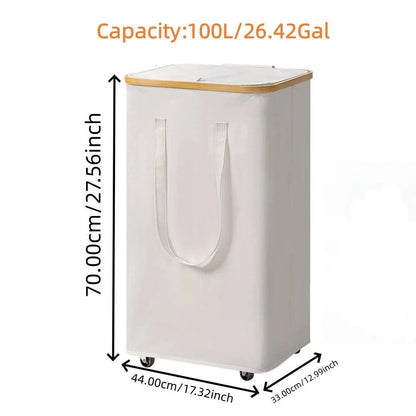 Large capacity foldable laundry basket with wheels and detachable liner in rectangular shape