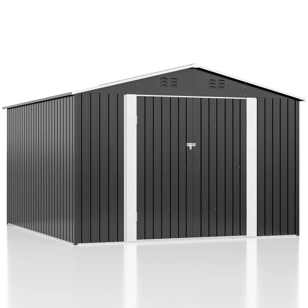 "10x10 FT Outdoor Metal Storage Shed with Lockable Doors and Reinforced Frame"