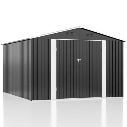 "10x10 FT Outdoor Metal Storage Shed with Lockable Doors and Reinforced Frame"
