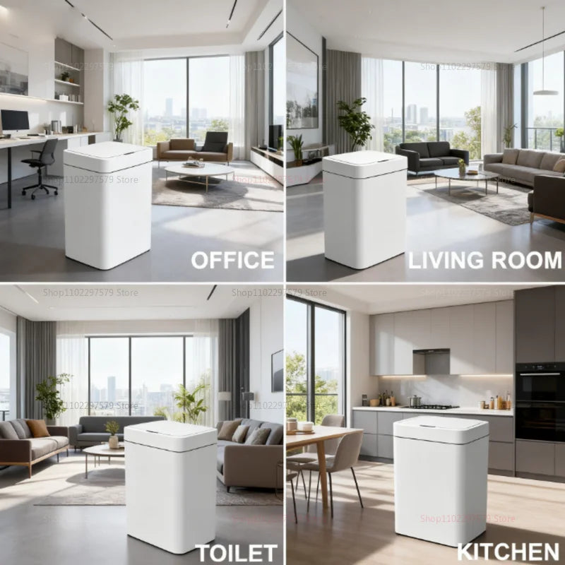 2025 Automatic Induction Trash Can with Storage Basket Eco-Friendly Plastic Household Toilet Living Room Kitchen Waste Bin Cover Paper Dispenser