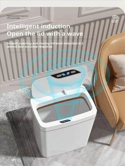 Smart Induction Garbage Can with Storage Basket - Eco-Friendly Plastic Automatic Trash Bin for Kitchen Bathroom Toilet Organizer