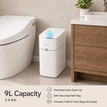 JOybos touchless trash can with motion sensor and auto bag-suction system in compact rectangular design for hands-free waste disposal