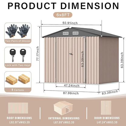 Outdoor metal storage shed kit with lockable door and sloped roof