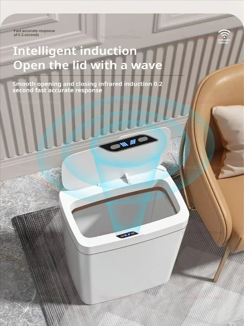 2025 Automatic Induction Trash Can with Storage Basket Eco-Friendly Plastic Household Toilet Living Room Kitchen Waste Bin Cover Paper Dispenser