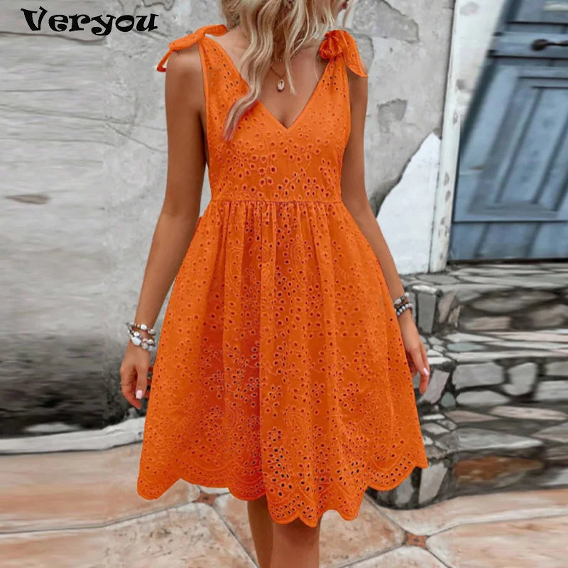 Short Dress V Neck Sleeveless Dresses For Women - Azobay