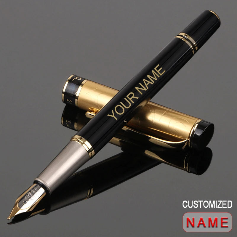 custom-fountain-pen-golden-text-stationery-office-supplies-back-to-school-items-metal-nib-writing-ink-men-luxury-japanese-black