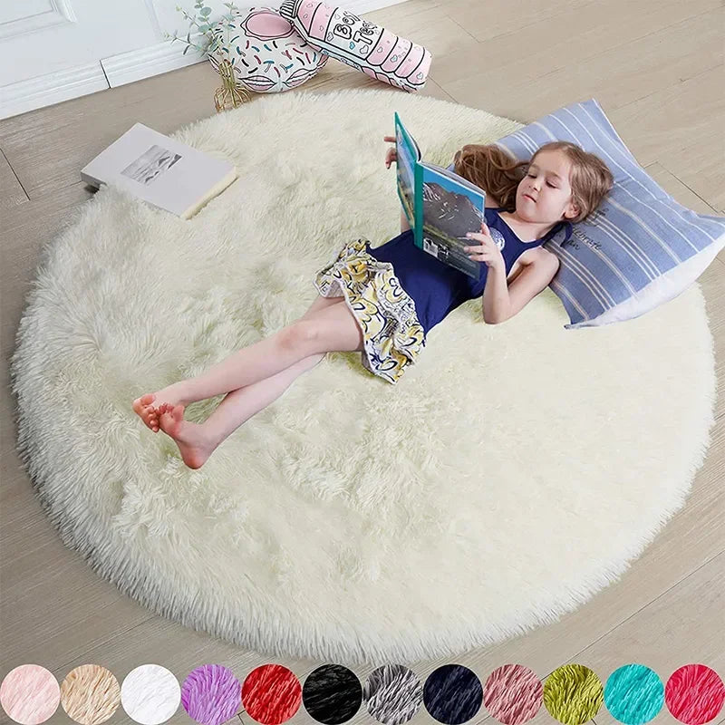 Super Soft Plush Round Rug Mat Fluffy White Carpets For Living Room Home Decor Bedroom Kid Room Decoration Salon Thick Pile Rug - Azobay