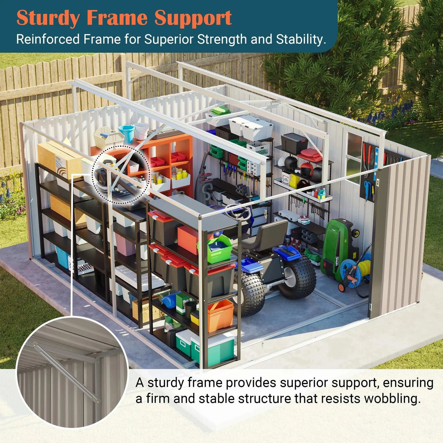 10x12 FT Heavy Duty Metal Outdoor Storage Shed  With Floor Frame Lockable Doors All Weather Garden Tool House Backyard Patio