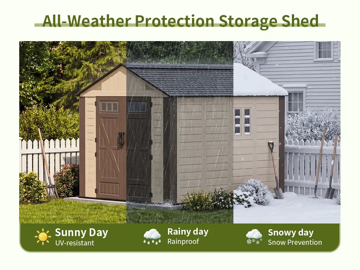 Polar Aurora 8x10 outdoor resin storage shed with windows and lockable door