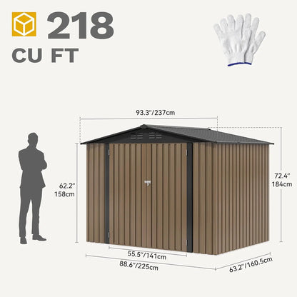 8x6 FT Heavy-Duty Outdoor Metal Storage Shed for Garden Tools and Equipment