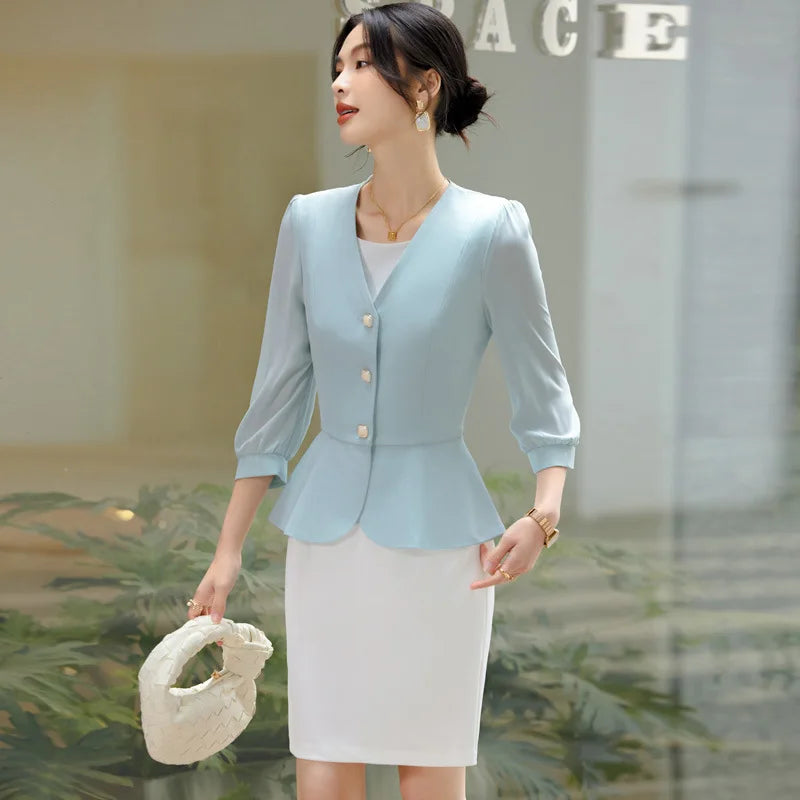 2024 New Fashion Lantern Sleeve Jacket + White Dress - Azobay