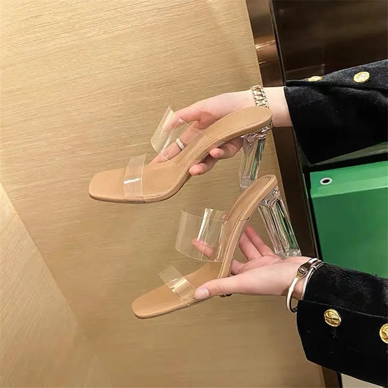 Summer Women Pumps Sandals PVC Jelly Slippers Open Toe High Heels Women Transparent Perspex Slippers Shoes Heel Clear Sandals - Azobay