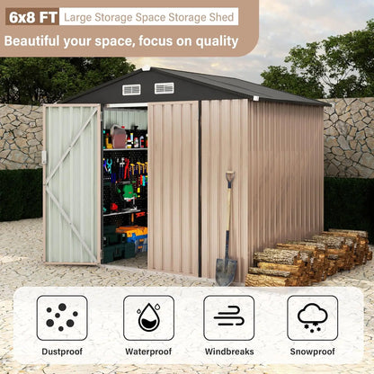 Outdoor metal storage shed kit with lockable door and air vents