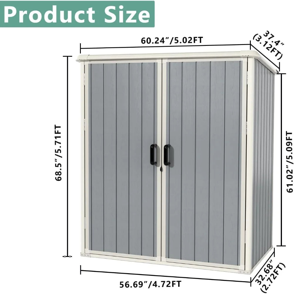 5x3 FT outdoor resin storage shed with lockable door and built-in floor for weather-resistant garden tool storage