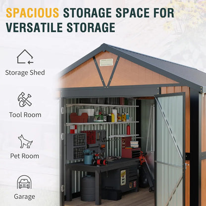 10x12ft Metal Storage Shed Lockable Doors 2 Windows Steel Tool Garden Backyard Chicken Coops, Custom