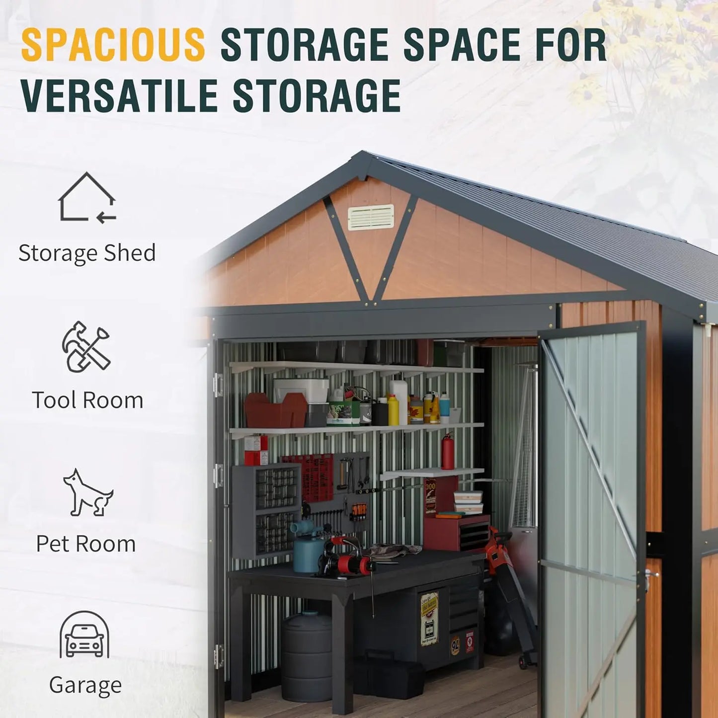 10x12ft Metal Storage Shed Lockable Doors 2 Windows Steel Tool Garden Backyard Chicken Coops, Custom