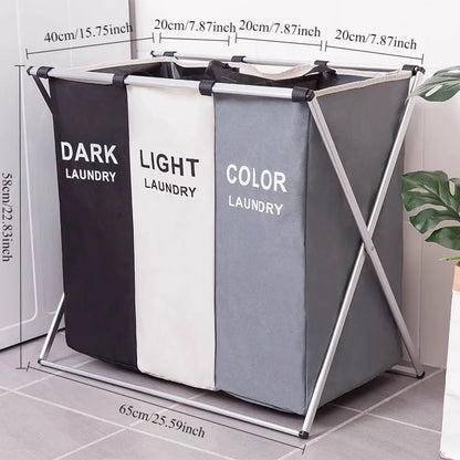 Foldable laundry basket with 3 sections divided for sorting clothes, waterproof and collapsible hamper for home storage