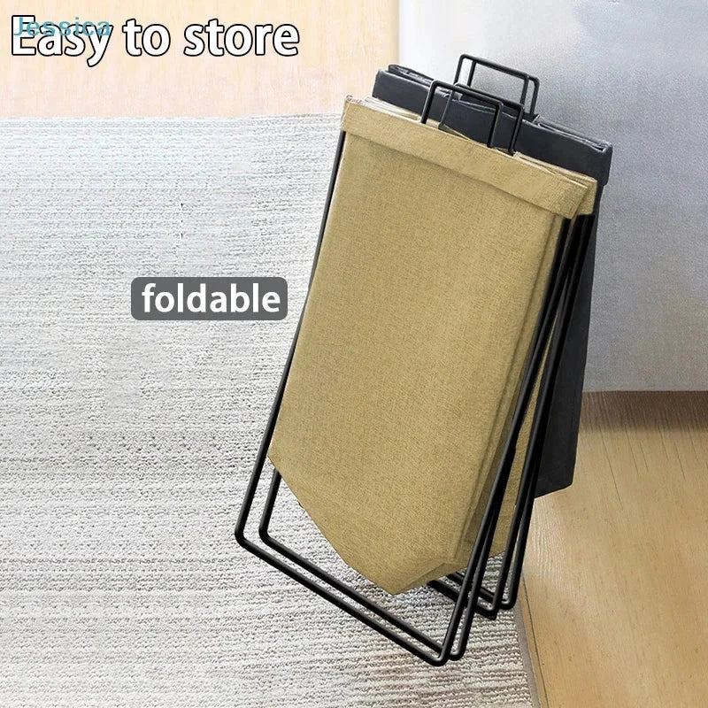 Collapsible fabric laundry hamper with handles in gray and coffee colors for bedroom and bathroom storage