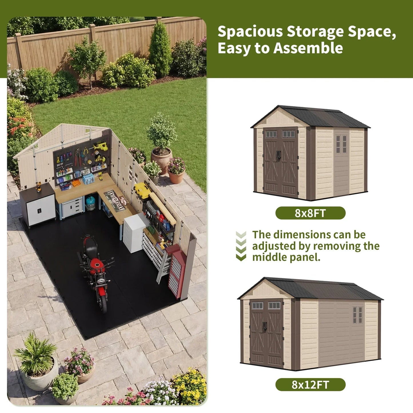 Polar Aurora 8x10 or 8x12 outdoor resin storage shed with lockable door and multiple windows for weather-resistant secure storage