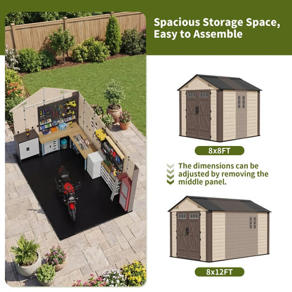 Polar Aurora 8x10 or 8x12 outdoor resin storage shed with lockable door and multiple windows for weather-resistant secure storage